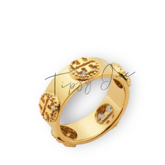 Tory Burch Miller Gold-Plated Ring With Iconic Logo Design Size 6 Elegant Statem - Picture 1 of 3